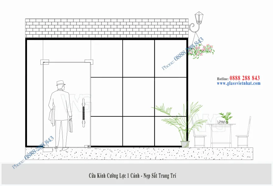 Cửa kính cường lực 2 cánh/MQ59 cua kinh cuong luc 1 canh nep sat trang tri