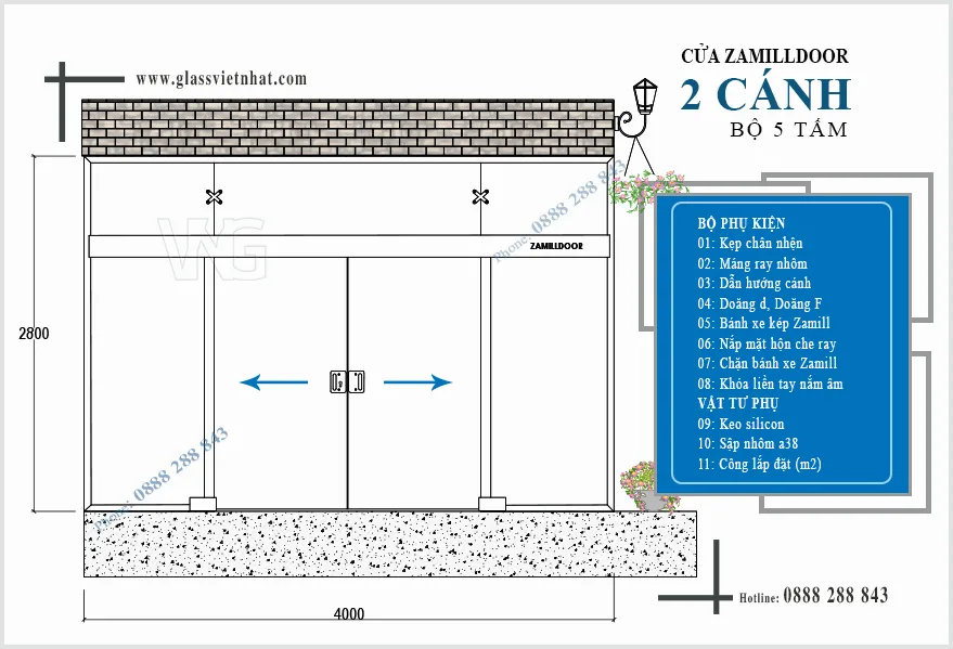 Báo giá cửa kính cường lực lùa giá tốt ở Hà Nội cua kinh lua zamilldoor 2 canh